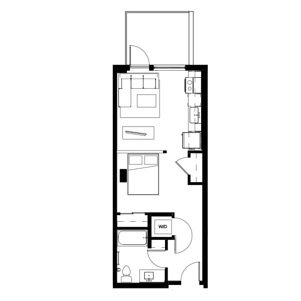 Studio floor plan schematic for Nightingale Apartments