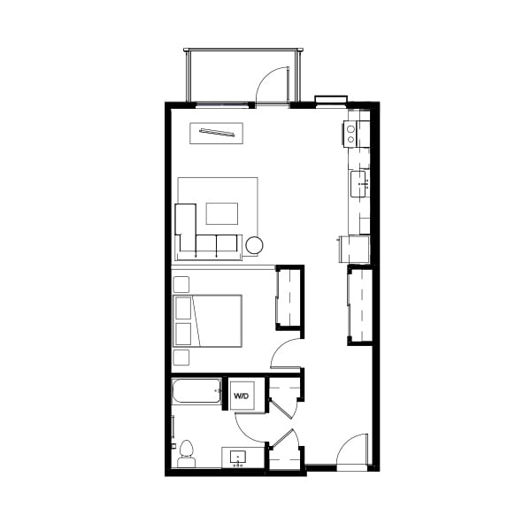 Studio floor plan schematic for Nightingale Apartments