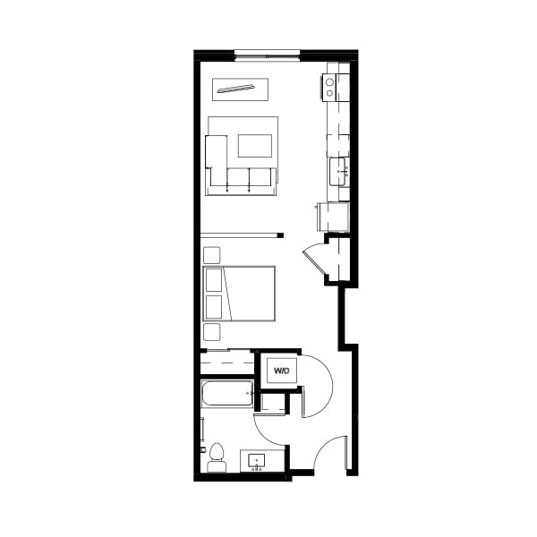 Studio floor plan schematic for Nightingale Apartments