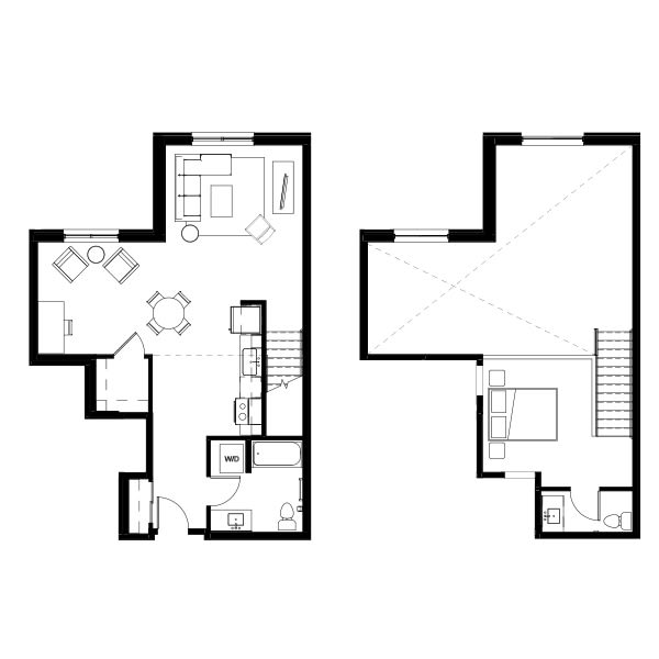 Studio floor plan schematic for Nightingale Apartments