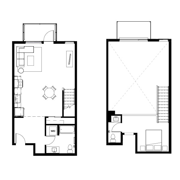 Studio loft floor plan schematic for Nightingale Apartments