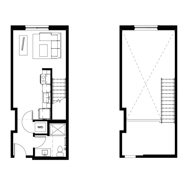 Studio loft floor plan schematic for Nightingale Apartments