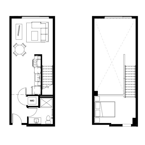Studio loft floor plan schematic for Nightingale Apartments