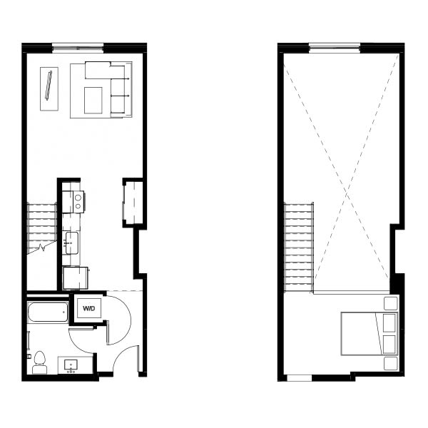 Studio loft floor plan schematic for Nightingale Apartments