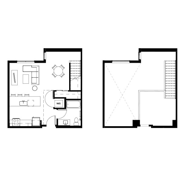 Studio loft floor plan schematic for Nightingale Apartments