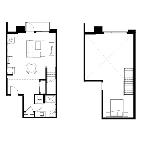 Studio loft floor plan schematic for Nightingale Apartments