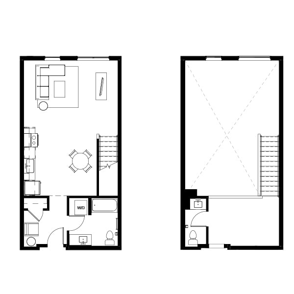 Studio loft floor plan schematic for Nightingale Apartments