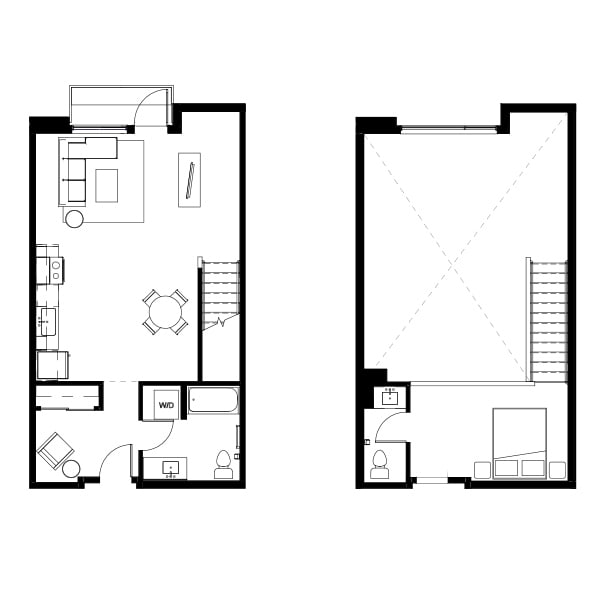 Studio loft floor plan schematic for Nightingale Apartments