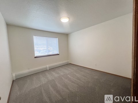 A room with a carpeted floor and a window.