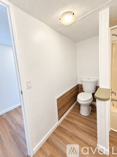 A small white toilet in a small bathroom.