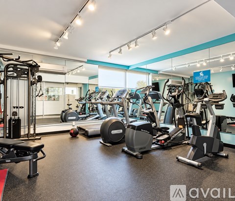 A gym with a variety of equipment including treadmills, stationary bikes, and weight machines.