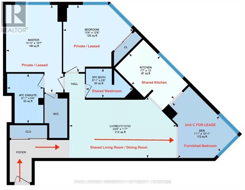 A floor plan of a property with a living room, dining room, kitchen, and bathrooms.