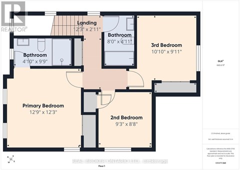 A floor plan of a house with a primary bedroom, two bathrooms, and two other bedrooms.