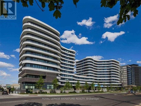 A modern building with curved balconies is shown in the image.