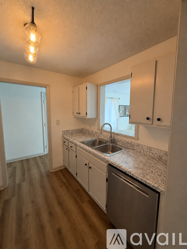 A kitchen with a sink and cabinets.