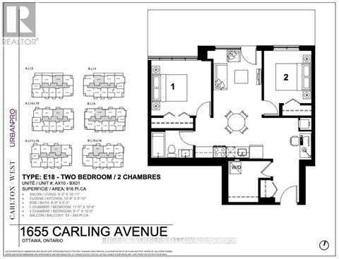 A floor plan for a two bedroom apartment with two bathrooms.