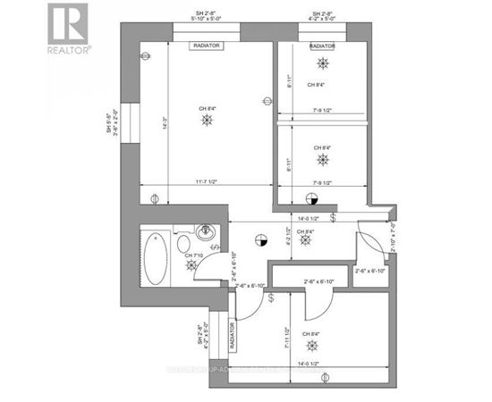 A floor plan for a home with a living room, two bedrooms, and a bathroom.