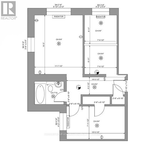 A floor plan for a home with a living room, two bedrooms, and a bathroom.