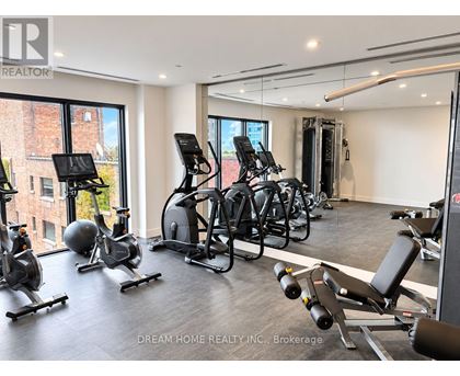 A gym with a row of treadmills and elliptical machines.