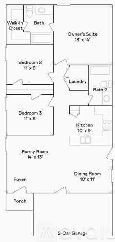 A floor plan of a house with a garage.