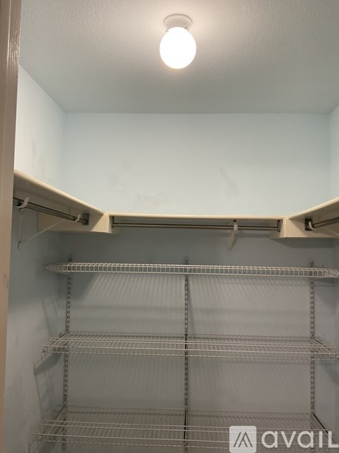 Empty shelves in a storage room.