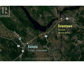 A map shows the distance and driving time between Kanata and Downtown.