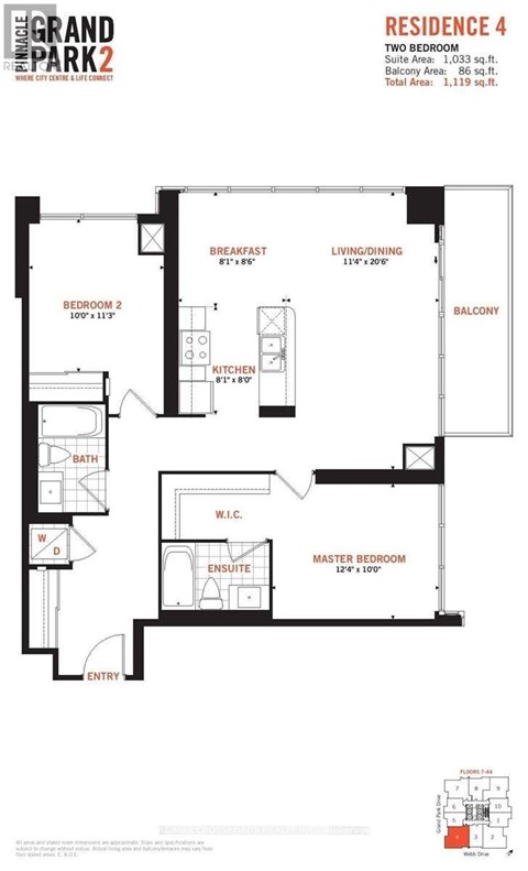A floor plan for a residence with four bedrooms and a balcony.