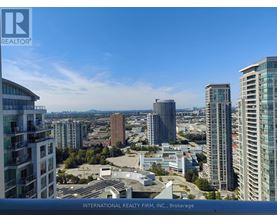 A cityscape with tall buildings and a clear sky.