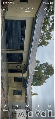 A building with a window and a tree in the background.