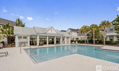 A large swimming pool in a residential area.