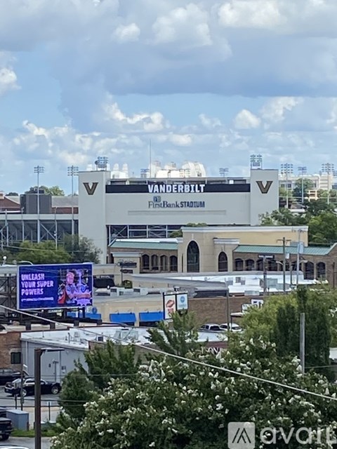 A large stadium with the name Vanderbilt on it.