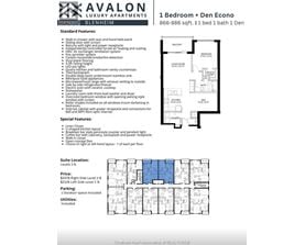 A flyer for a 1 bedroom + den econo apartment for rent.
