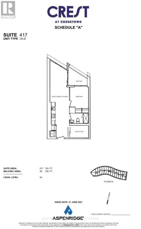 A drawing of a floor plan for a suite at Crest at Crosstown Schedule A.