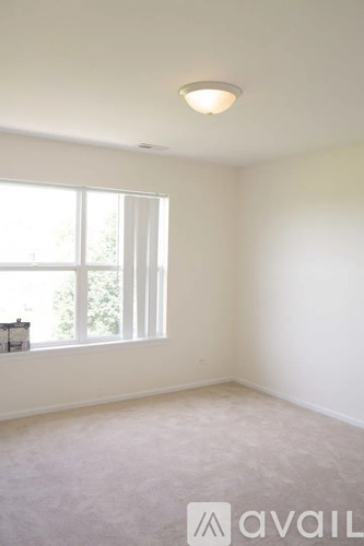 A room with a window and a carpeted floor.