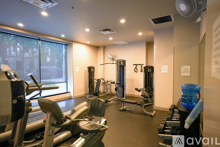 A gym with treadmills, weights, and exercise equipment.