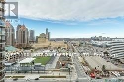 A real estate company's sign is superimposed on a cityscape.