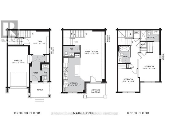 A floor plan for a home with three bedrooms, two bathrooms, and a garage.