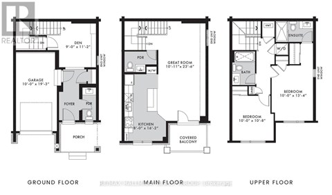 A floor plan for a home with three bedrooms, two bathrooms, and a garage.