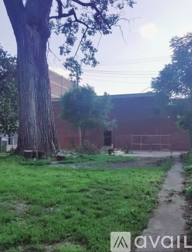 A tree stands in a grassy area in front of a building.