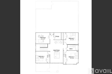 A floor plan of a house with two bedrooms and two bathrooms.
