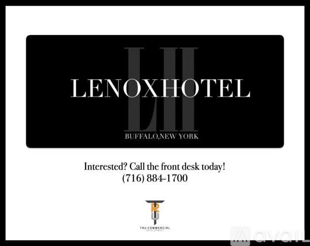 A black and white image of a Lenox Hotel business card.