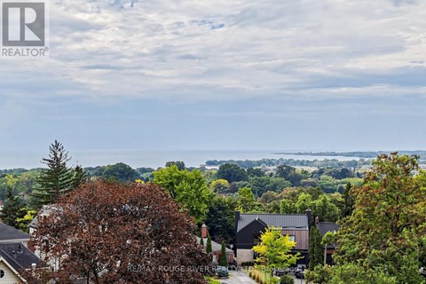 A view of a residential area with houses and trees.