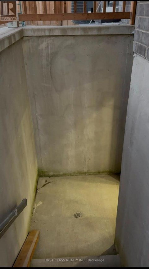 A concrete pool under construction with a wooden ladder on the left.