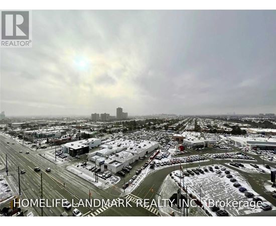 A real estate company logo is displayed on a snowy landscape.