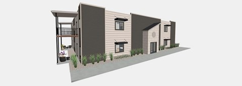 A 3D rendered image of a modern house.