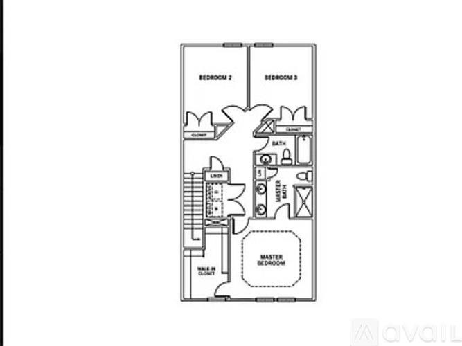 A floor plan of a two bedroom apartment with a master bedroom.