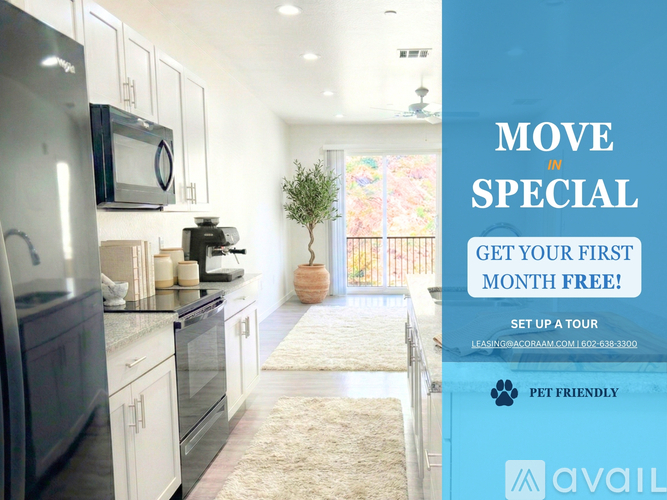 A modern kitchen with a special move in offer.