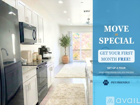 A modern kitchen with a special move in offer.