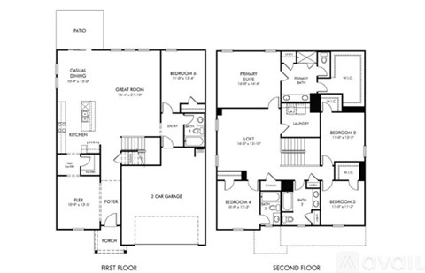 A floor plan of a two-story house with labeled rooms.