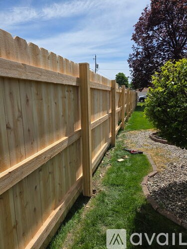A wooden fence runs along the edge of a grassy area.